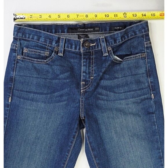 Calvin Klein 27X31 Womens Size 4 Blue Flare Fit Talla Denim 5 Pocket Logo Jeans - Picture 4 of 14
